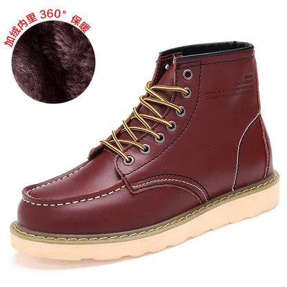 Winter Warm Men Boots Leather Mens Snow Boots No-slip High Top Male Work Shoes with Fur Handmade Waterproof Male Ankle Boots