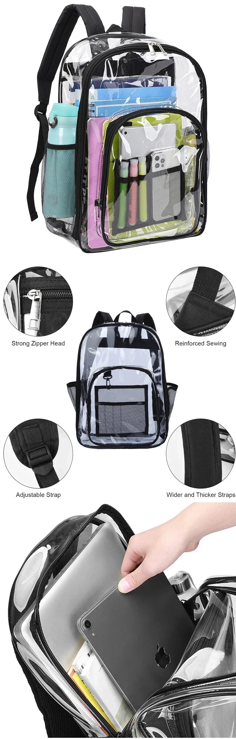 Transparent Shoulder Bag Unisex Fashion Simple Large Capacity Portable Backpacks Multifunctional Waterproof Male Female Knapsack