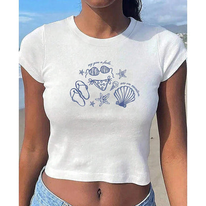 PORTUGAL Cute 2000s Aesthetics Letter Print Blue Baby Tees Y2K Streetwear O-neck Short Sleeve Crop Tops Women Fashion 2023 Slim