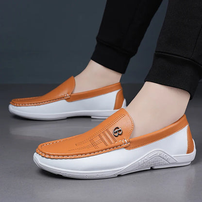 Men's Fashionable Comfortable Soft Casual Loafers Slip-On Shoes Trendy Anti-Slip Leather Footwear for Casual Wear-6601