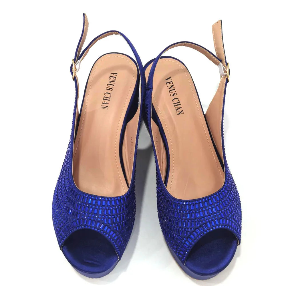 Wedding Shoes for Women Bride Platform Heels Italian Full Drill Design Elegant Shoes and Bags Matching Set