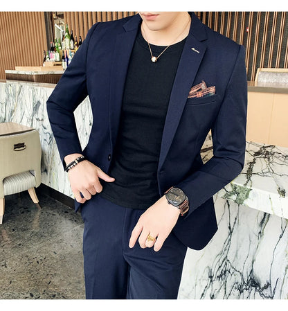 S-7XL Jacket + Pants / Luxurious High -end Brand Solid Color Men's Casual Business Slim Suit Two -piece Suit Groom Wedding Suit