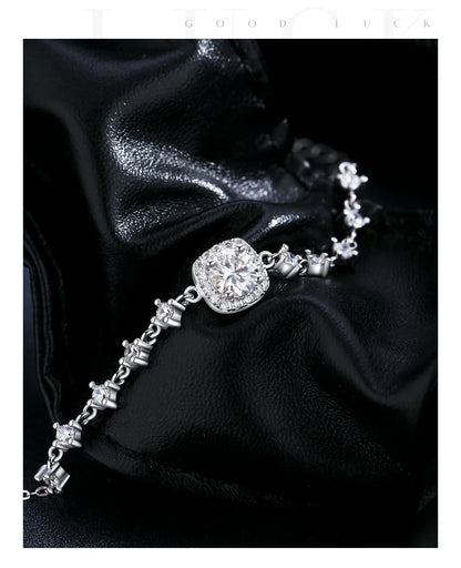 0.8CT D Color Moissanite Luxury Bracelet 925 Sterling Silver Halo Bracelet For Women Bridal Wedding Statement Jewelry