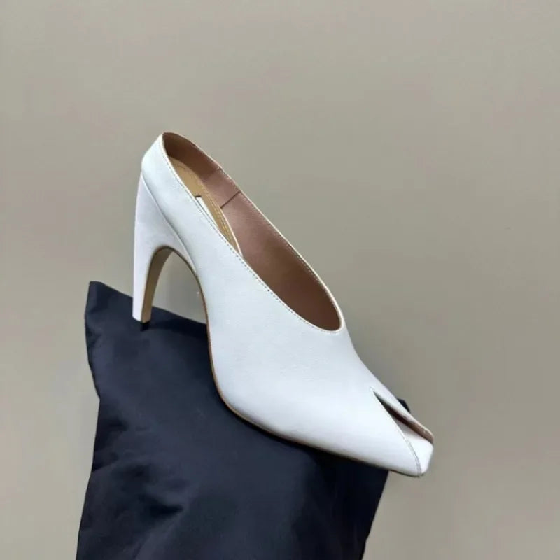 Show Style 10.5cm High Heel Fish Mouth Sandals Spring/Summer Black and White Fashion Sexy Professional Commuter Slippers Size 43