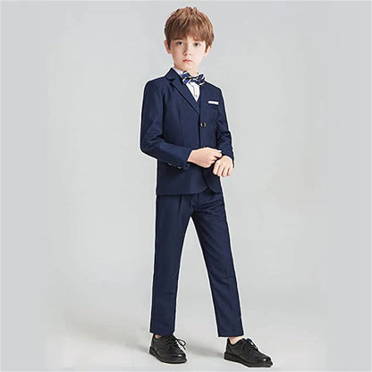 Vintage Boy's 4 Pieces Suit Set Jacket Vest Pants Bow-tie Kids Formal Tuxedo Slim Fit Slit Pocket Child Blazer Suits