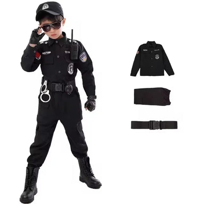 Children Halloween Policeman Cosplay Costumes Kids Carnival Police Uniform 110-160cm Boys Army Policemen Soldier 7 Pcs/Sets