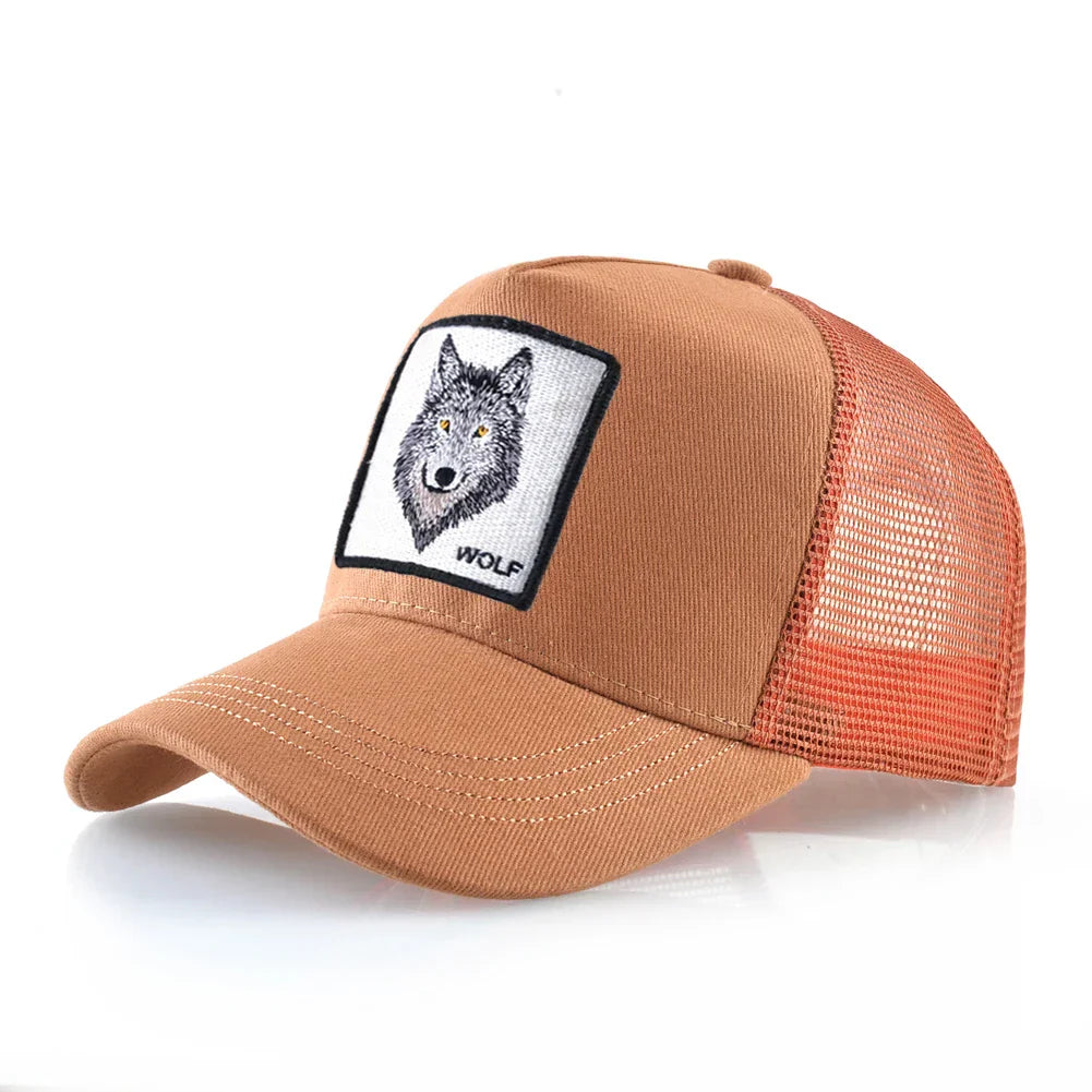 Trucker Cap Men's Breathable Mesh Baseball Caps For Women Outdoor Casual Baseball Hat With Wolf Embroidery Patch