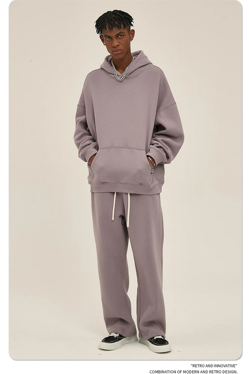 Thick 350gsm Fleece Hooded Hoodies For Men Unisex Winter Oversized Loose Basic Solid Sweatshirts Pullovers Coats HY0631