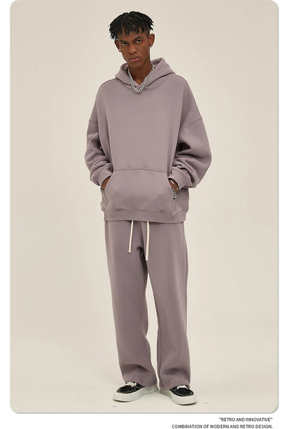 Thick 350gsm Fleece Hooded Hoodies For Men Unisex Winter Oversized Loose Basic Solid Sweatshirts Pullovers Coats HY0631