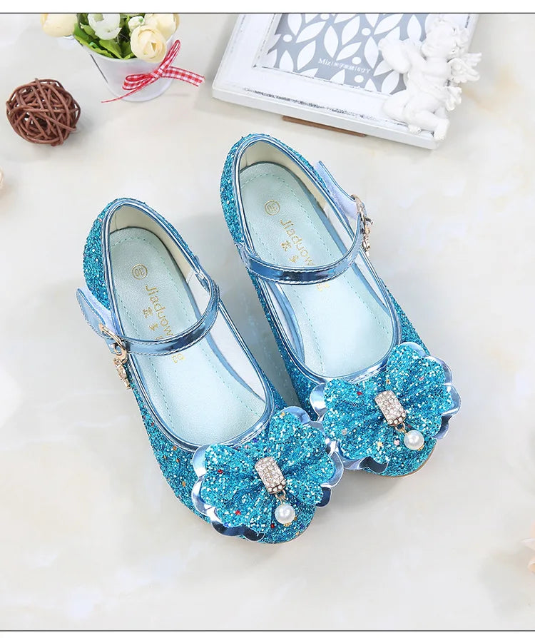 2026 Spring New Children's Shoes  Princess Shoes Girl's Fashion Sandals Crystal Princess Shoes Blue Pink Silver