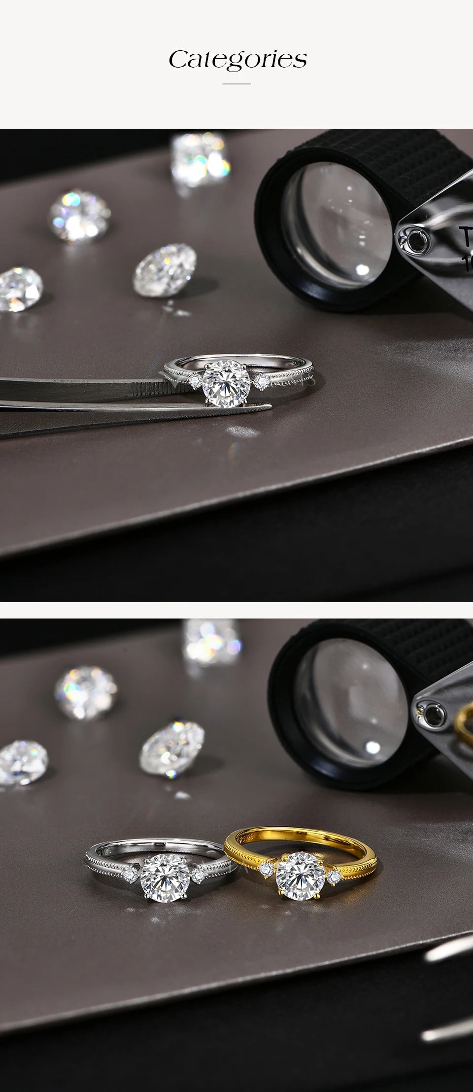 1CT 6.5mm Round Cut Moissanite Ring for Women 925 Silver 18K Gold Plated Bead Edge Design Engagement Party Jewelry Gift