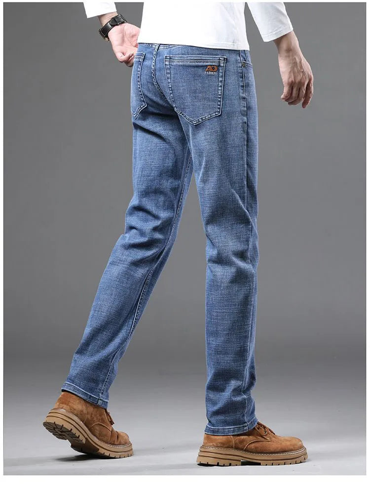 High Quality Spring Autumn Men's Slim Jeans Stylish Casual Stretch Fabric Denim Pants Classic Trousers Smoke Gray Plus Size 40