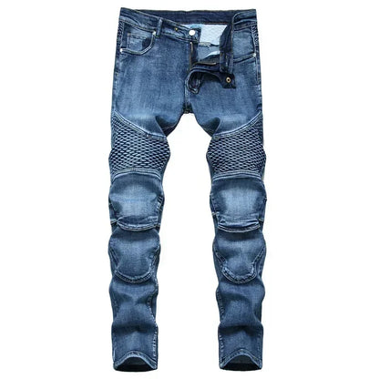 Calça Jeans Masculina Nova Casual Moto Hip Hop Rua Equitação Elástica Slim Reta Patchwork Moda Calças Jeans Masculinas