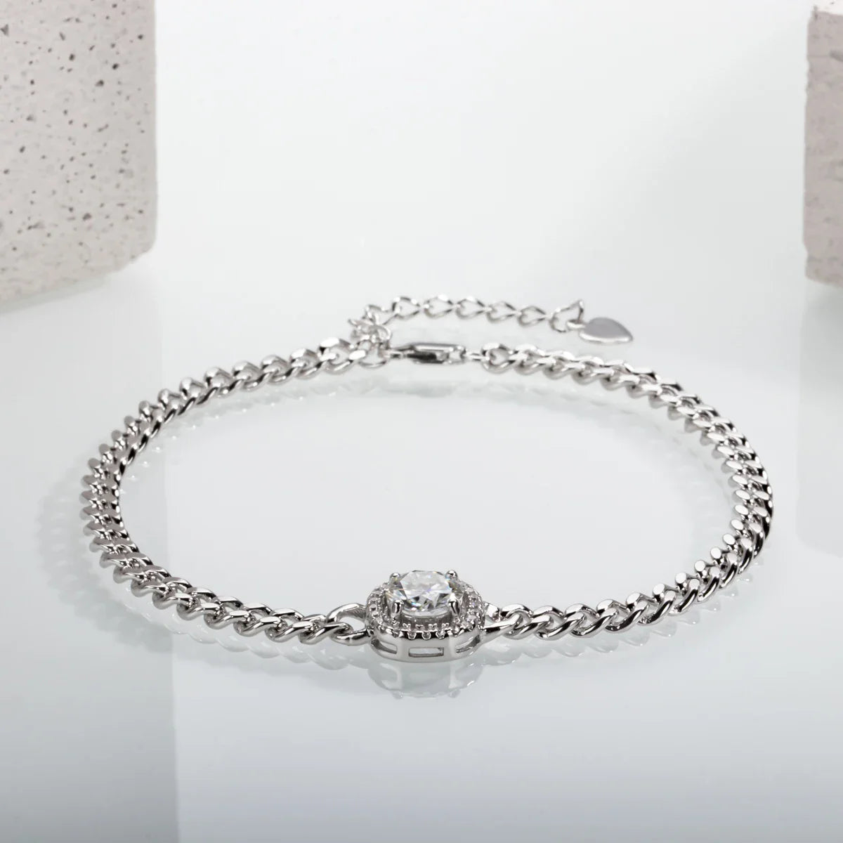 Moissanite Cuban Bracelet On Hand 925 Sterling Silver 18K White Gold Plated  Adjustable Bracelets for Woman Jewelry