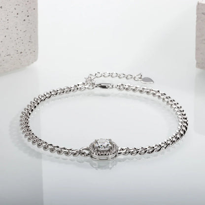 Moissanite Cuban Bracelet On Hand 925 Sterling Silver 18K White Gold Plated  Adjustable Bracelets for Woman Jewelry