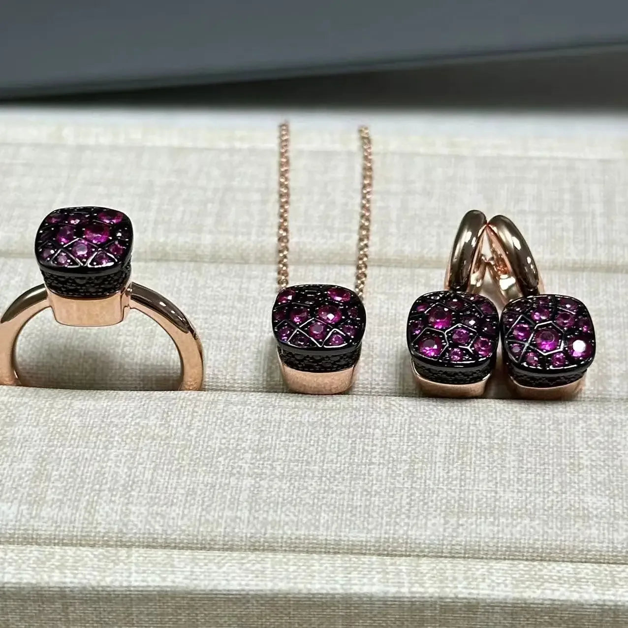 10.6mm Honeycomb Style Jewelry Set For Women Ring Earrings Necklace Rose Gold Candy Crystal Bijoux Gift