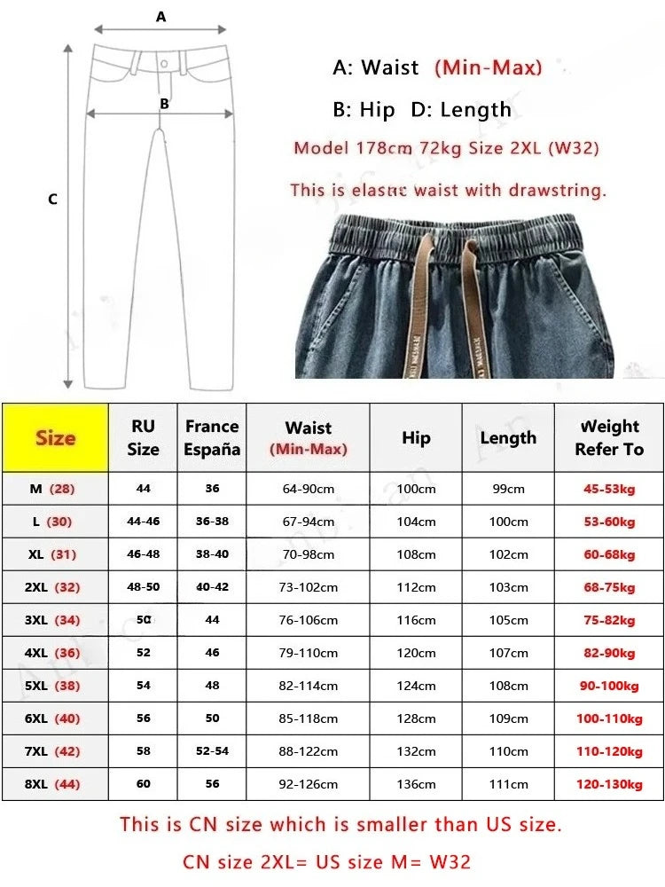 Summer Men's Straight Jeans Multi-Pockets Wide Leg Denim Cargo Pants 8XL 7XL 6XL Big Size Lightweight Baggy Solid Jeans Trousers