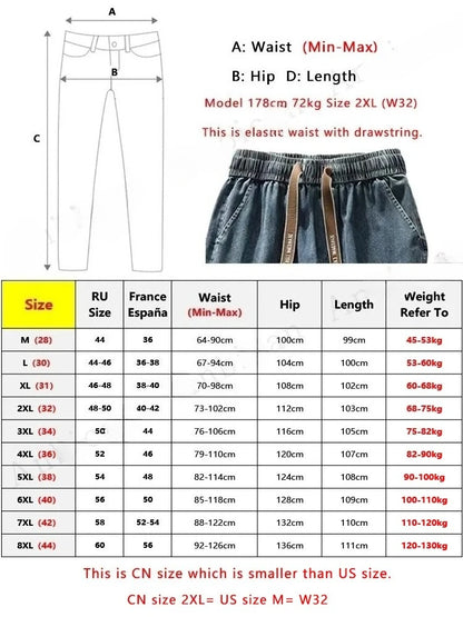 Summer Men's Straight Jeans Multi-Pockets Wide Leg Denim Cargo Pants 8XL 7XL 6XL Big Size Lightweight Baggy Solid Jeans Trousers
