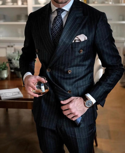 2025 Black Stripe Men Suits Double Breasted Blazer Latest Coat Designs Slim Fit only Jacket Tuxedos Custom Made Groom Prom