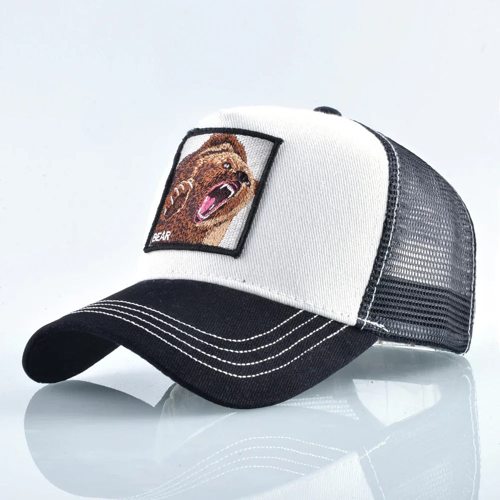 Four Seasons Snapback Baseball Cap Men Fashion Bear Embroidery Hip Hop Hat Women Outdoor Breathable Mesh Trucker Hat