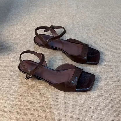 2025 Summer Women's Low Heel Sandals - Fashion Leather Material Suitable for Office Wear and Casual Outdoor Shoes Sizes 35 - 42
