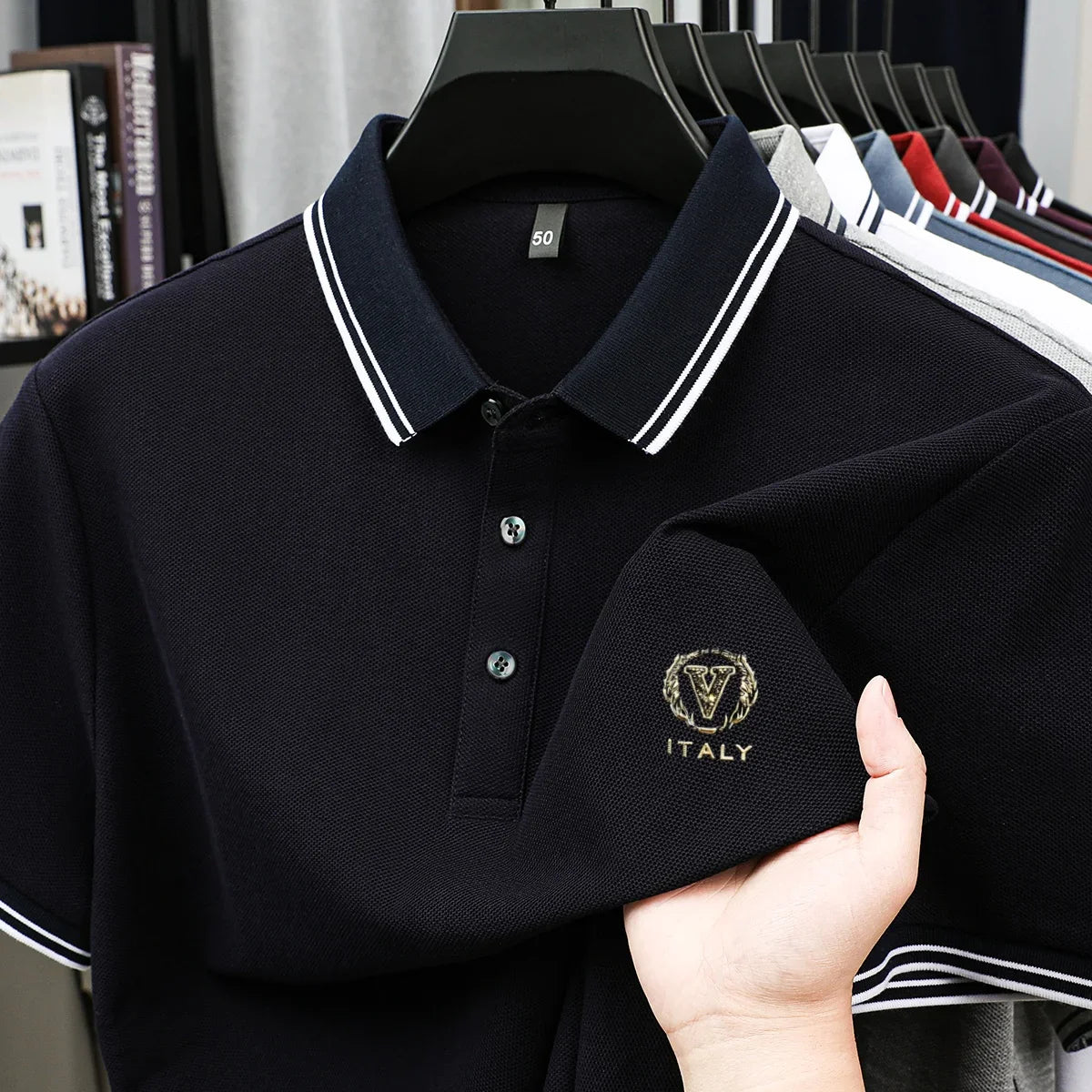 100% pure cotton men's polo shirt high-end brand unique letter printed short sleeve summer new comfortable casual lapel T-shirt