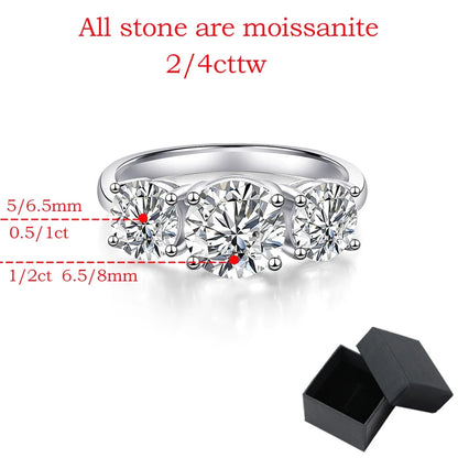 White Gold 4/2CT Moissanite Ring for Women Sparkling Lab Grown Diamond Wedding Band S925 Solid Silver Jewelry Wholesale