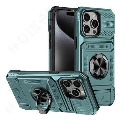Case For iPhone 16 15 14 13 11 Pro Max XS XR 8 7 Plus Magnetic Rotated Ring Kickstand Heavy Duty Drop Protection Wallet Cover