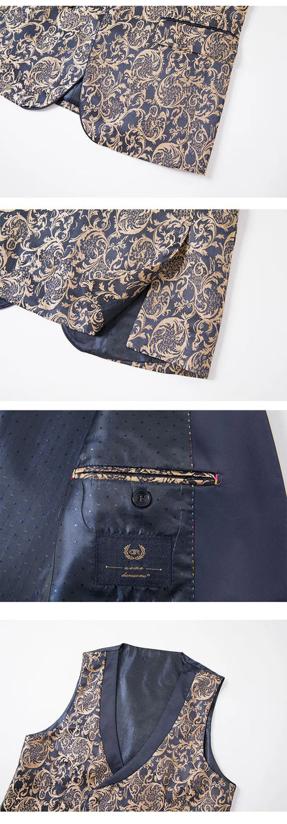 2025 New Large-Sized Jacquard Men's Suit for Wedding Dress, Groom's Suit Set, Host's Performance Costume