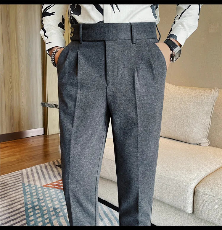 Men's Slim Fit Naples Business Casual Trousers Made of Autumn and Winter Wool, Thickened for Warmth, Classic Ankle-length Pants.