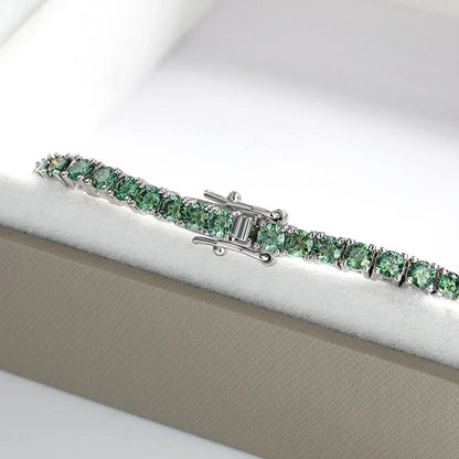 3mm Green Moissanite Tennis Bracelet for Women Man Anniversary Gift S925 Sterling Silver Bracelet Plated 18k Hand Chain