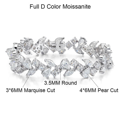 Marquise/Pear Cut Full Moissanite Bracelet For Woman S925 Silver 18K Gold D Color Lab Diamond Bracelet Fine Jewelry