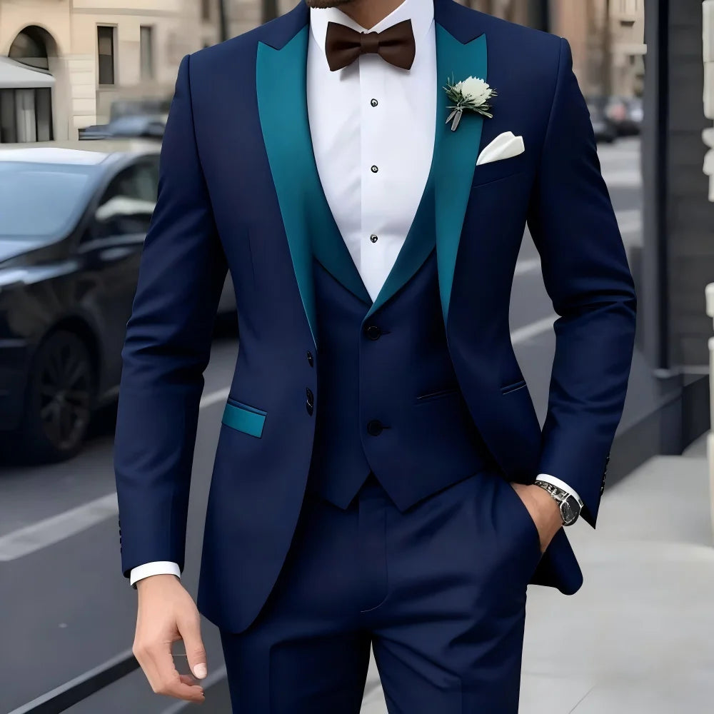 Brown Peak Lapel 3 Piece Men's Tuxedos Fashion Single Breasted Formal Men's Clothes Intelligent Casual Wedding Tuxedos