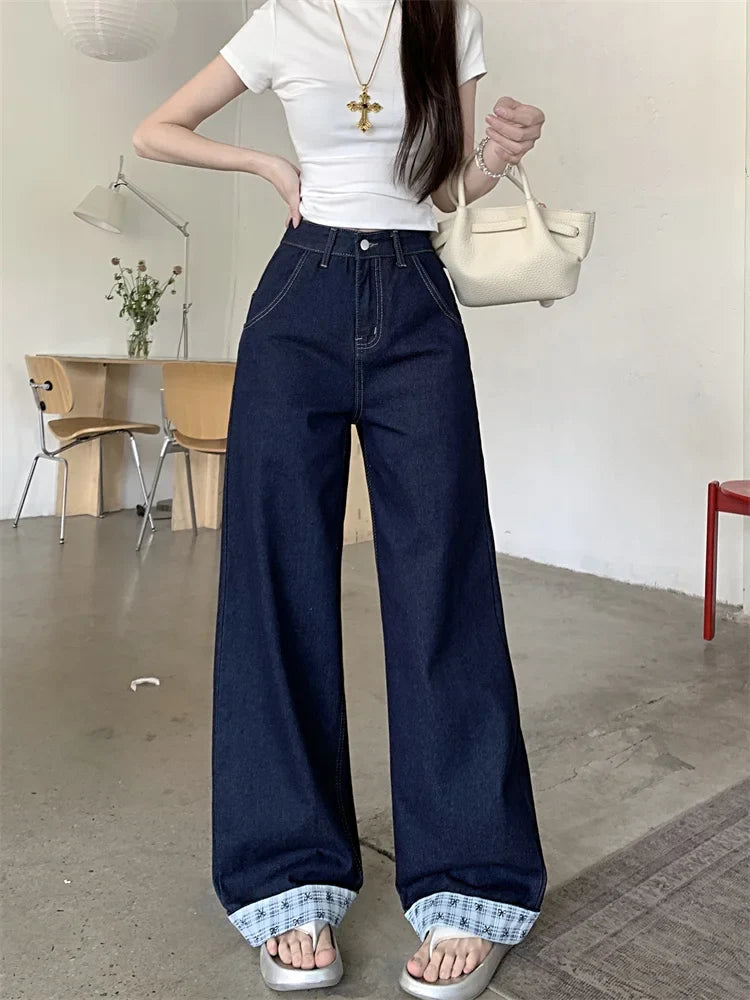 Women High Waist Wide Leg Loose Straight Denim Pants