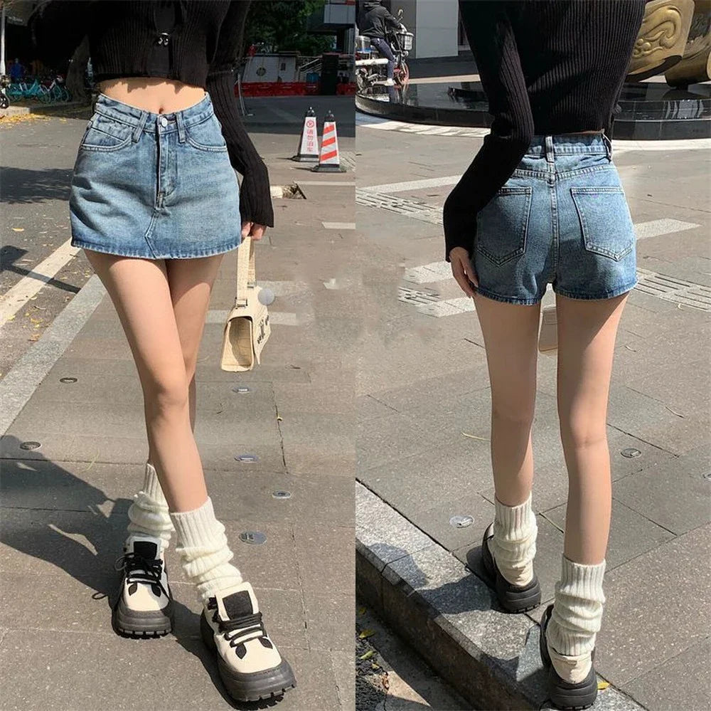 Summer High-Waisted Vintage Women Denim Short Skirt Small New Slim Sexy Korea Fashion Girl Cute Street A-line Mini Jeans Pants