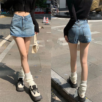 Summer High-Waisted Vintage Women Denim Short Skirt Small New Slim Sexy Korea Fashion Girl Cute Street A-line Mini Jeans Pants