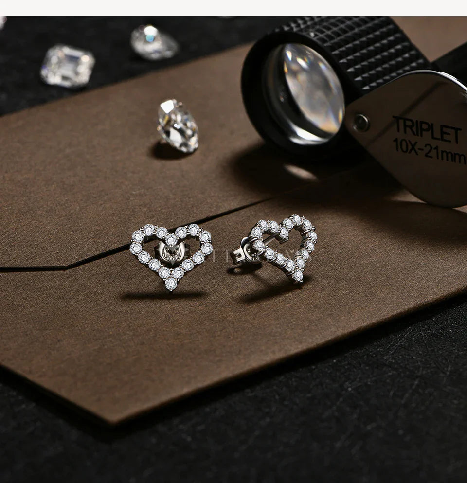 S925 Silver Hollow Heart Moissanite Earrings for Women Charm Love Anniversary Jewelry Elegant Birthday Gifts Certified