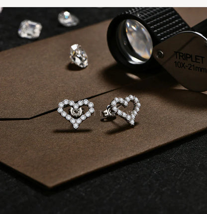S925 Silver Hollow Heart Moissanite Earrings for Women Charm Love Anniversary Jewelry Elegant Birthday Gifts Certified