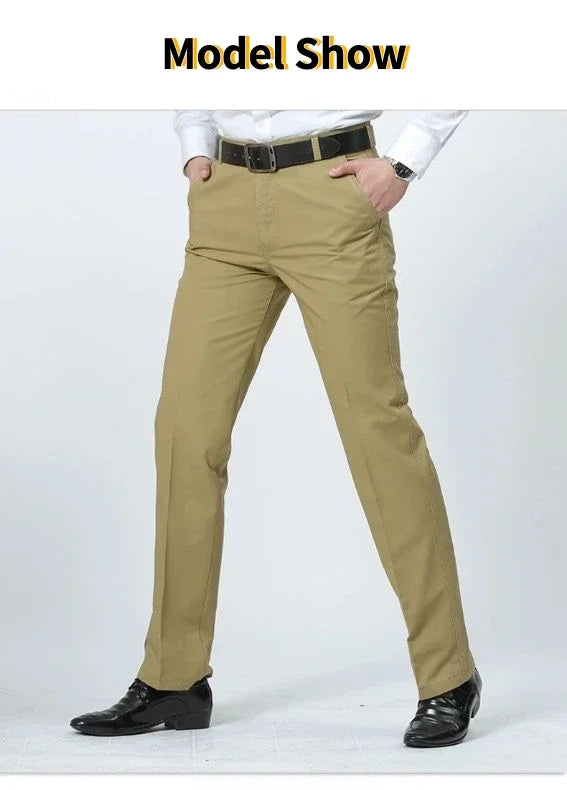 Mens 100% Cotton Summer Thin Pants Autumn Suit Pant Slacks High Waist Straight Loose Bland Solid Business Casual Pants Gozbkf