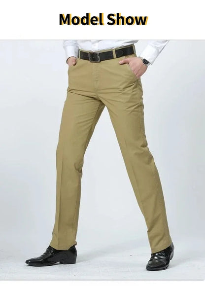Mens 100% Cotton Summer Thin Pants Autumn Suit Pant Slacks High Waist Straight Loose Bland Solid Business Casual Pants Gozbkf