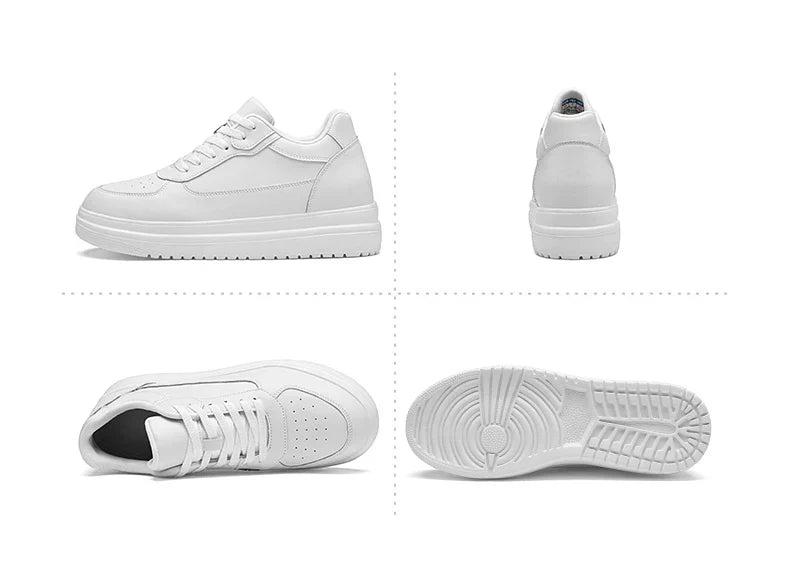 Novos sapatos masculinos invisíveis para aumentar a altura, sapatos esportivos de 6 CM-8 CM-10 CM, sapatos esportivos de couro branco para homens, tamanhos ampliados 36-46