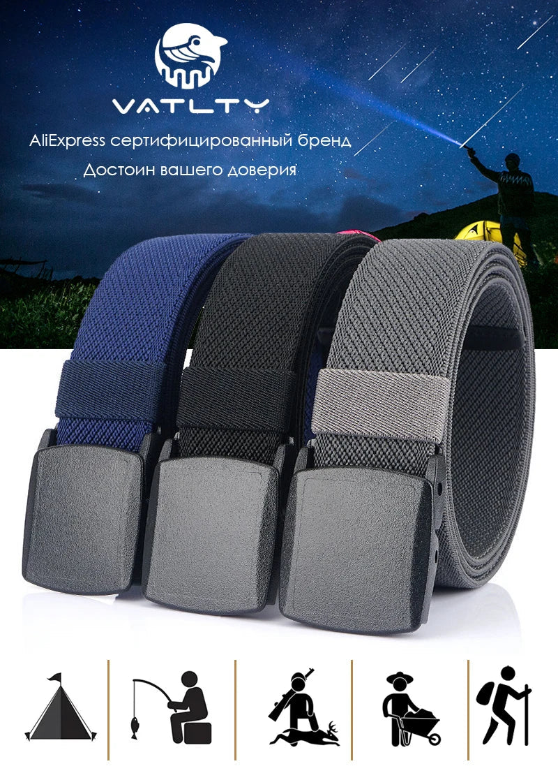 Metal Free Men's Elastic Belt Strong Engineering Plastic Quick Release Nylon Buckle Unisex Stretch Belt Outdoor Girdles