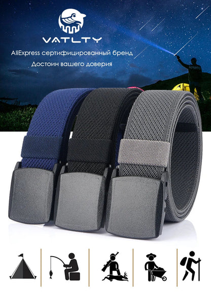 Metal Free Men's Elastic Belt Strong Engineering Plastic Quick Release Nylon Buckle Unisex Stretch Belt Outdoor Girdles