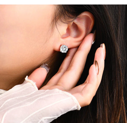 Carat 8.0mm D Color Moissanite Stud Earrings For Women Top Quality 100% 925 Sterling Silver Sparkling Wedding Jewelry