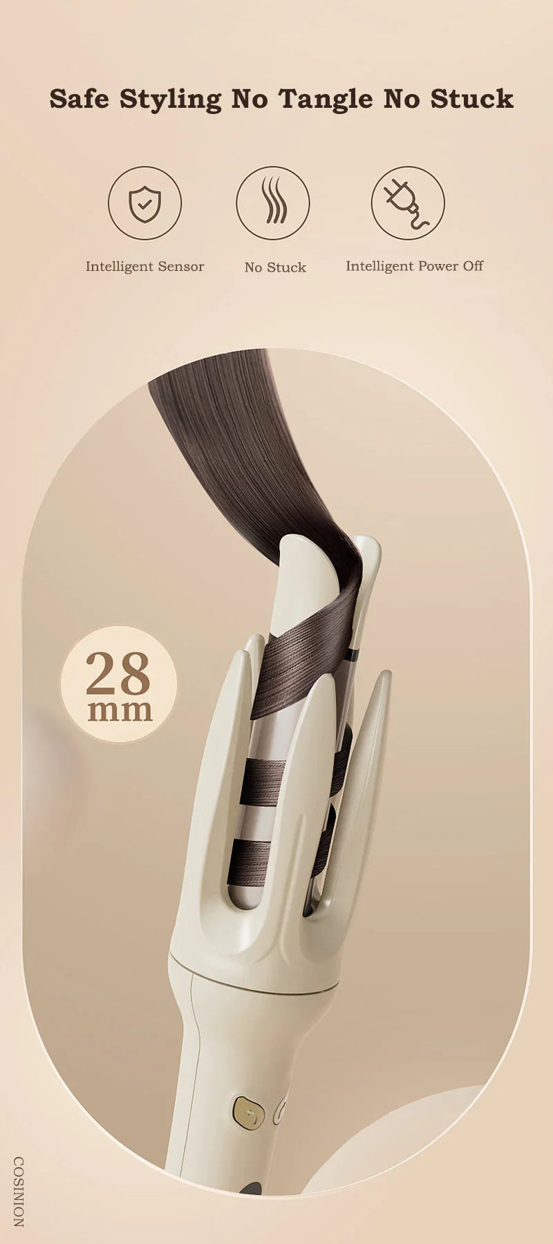 Negative Ions Automatic Hair Curler 28mm Electric Ceramic Curling Hair Stick Rotating Curl Waves Anti-Tangle Curling Iron Styler