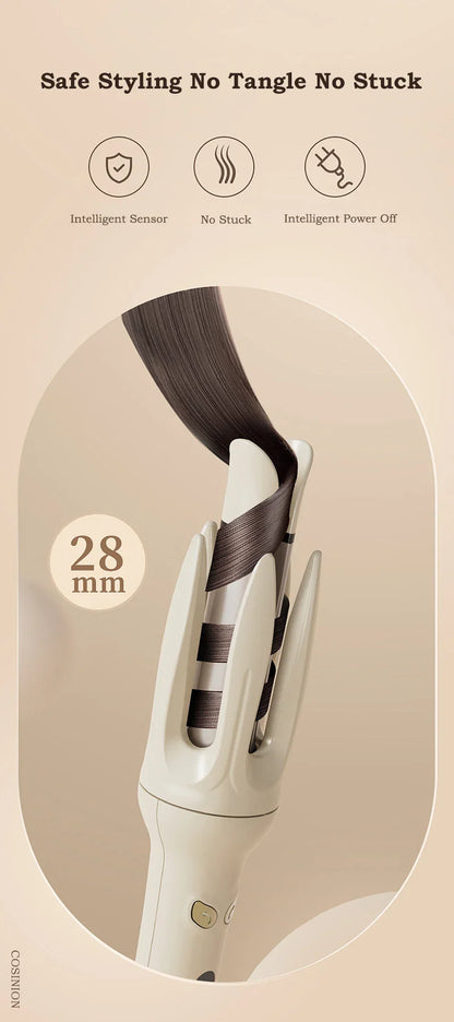 Negative Ions Automatic Hair Curler 28mm Electric Ceramic Curling Hair Stick Rotating Curl Waves Anti-Tangle Curling Iron Styler
