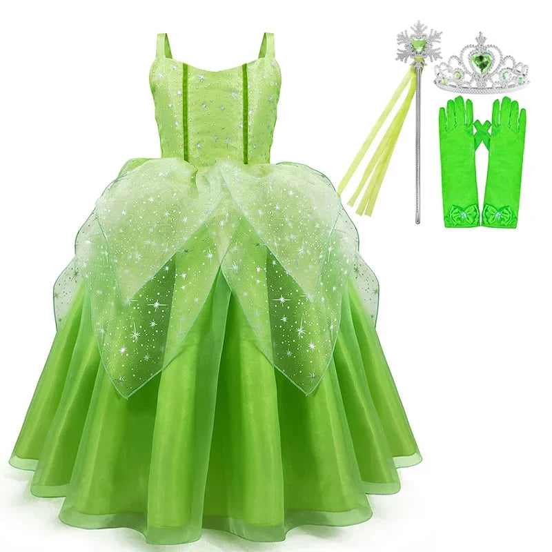 Girls Cosplay Green Fairy Tinker bell Dress Kids Princess Flower Fairy Wings Costume Party Tinkerbell Tinker Bell Dresses