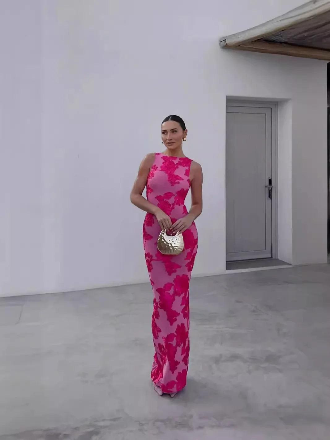 Elegant Women Sleeveless 3d Flowers Party Dress Embroidery Mesh Slim Hip Package Female Fshion Maxi Dresses Robe