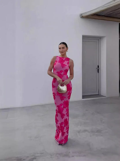 Elegant Women Sleeveless 3d Flowers Party Dress Embroidery Mesh Slim Hip Package Female Fshion Maxi Dresses Robe