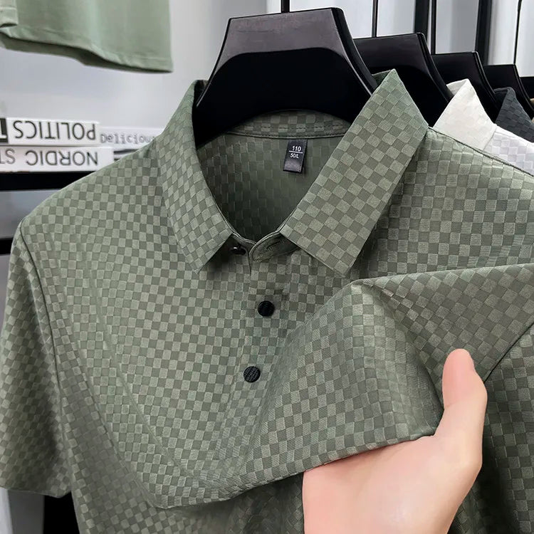 Seamless Polo Shirt - Short Sleeve Ice Silk Feel Nordic Style Soft & Comfortable Summer Wear Men's Golf Shirt